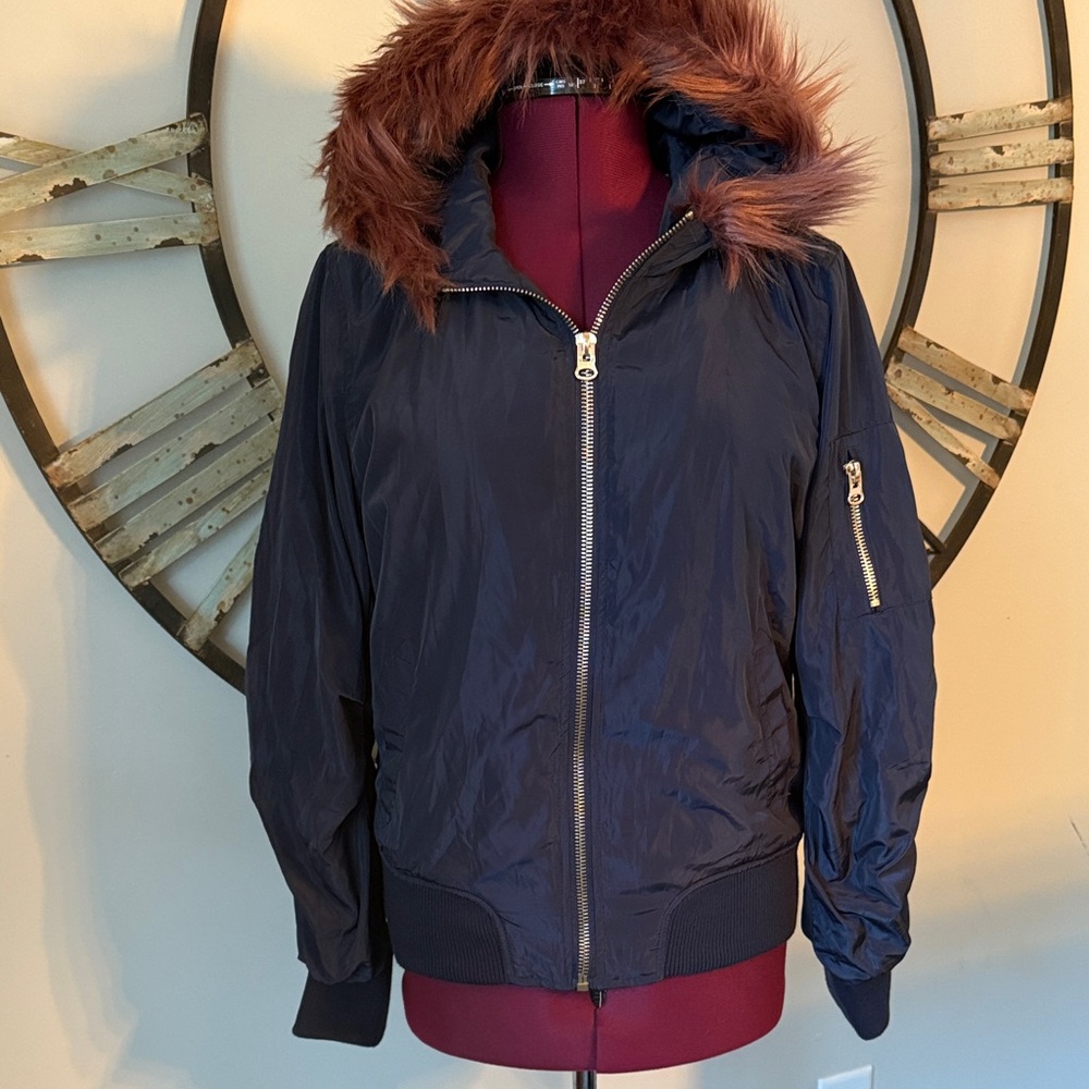 Charlotte Russe  Navy Jacket with Faux Fur Hood